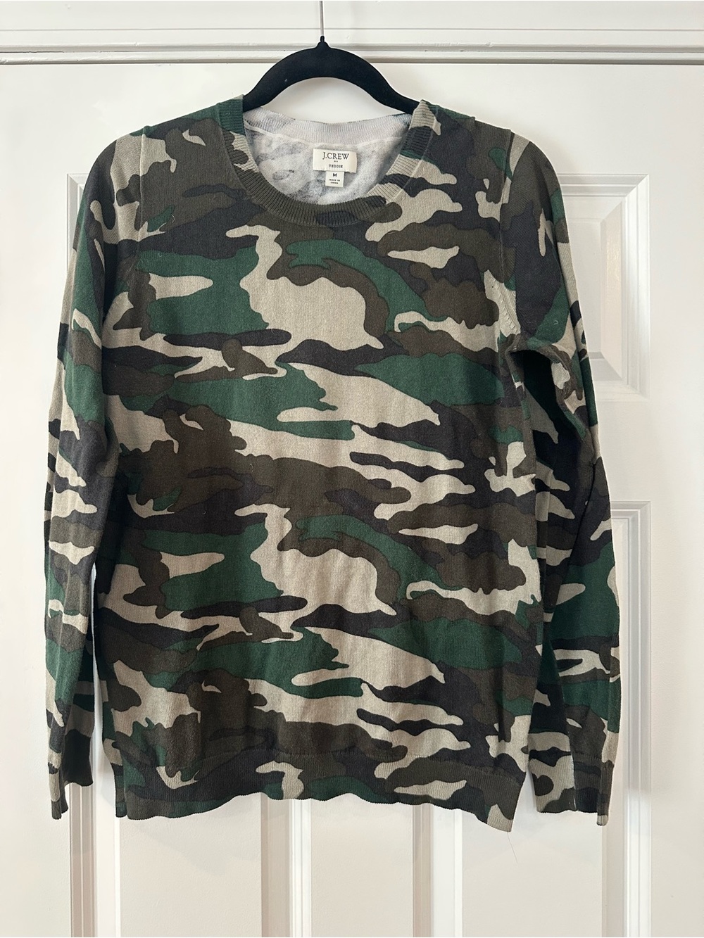 J. Crew Teddie Camo Crewneck Sweater - Green, Brown & Gray